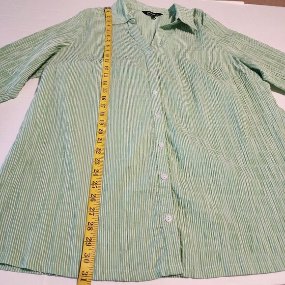 Ulla Popken plus size women 20-22 green stripes button down collared shirt - Picture 10 of 12